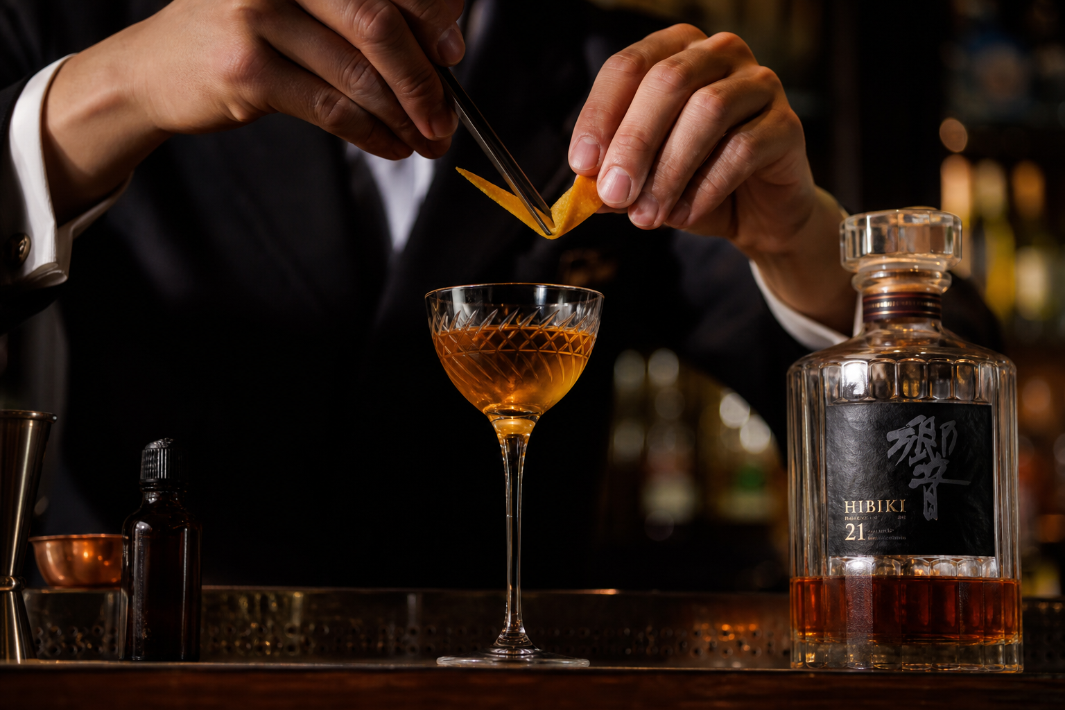 Bartender crafting a premium cocktail