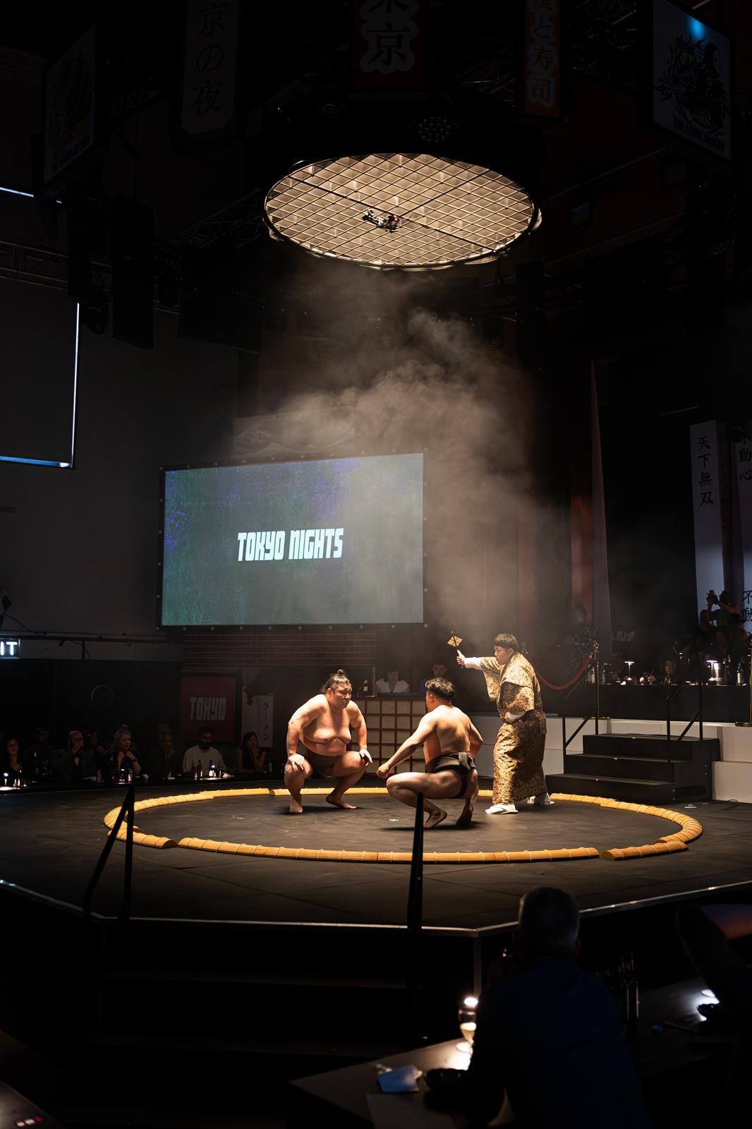 Sumo wrestlers face off in the Tokyo Nights arena